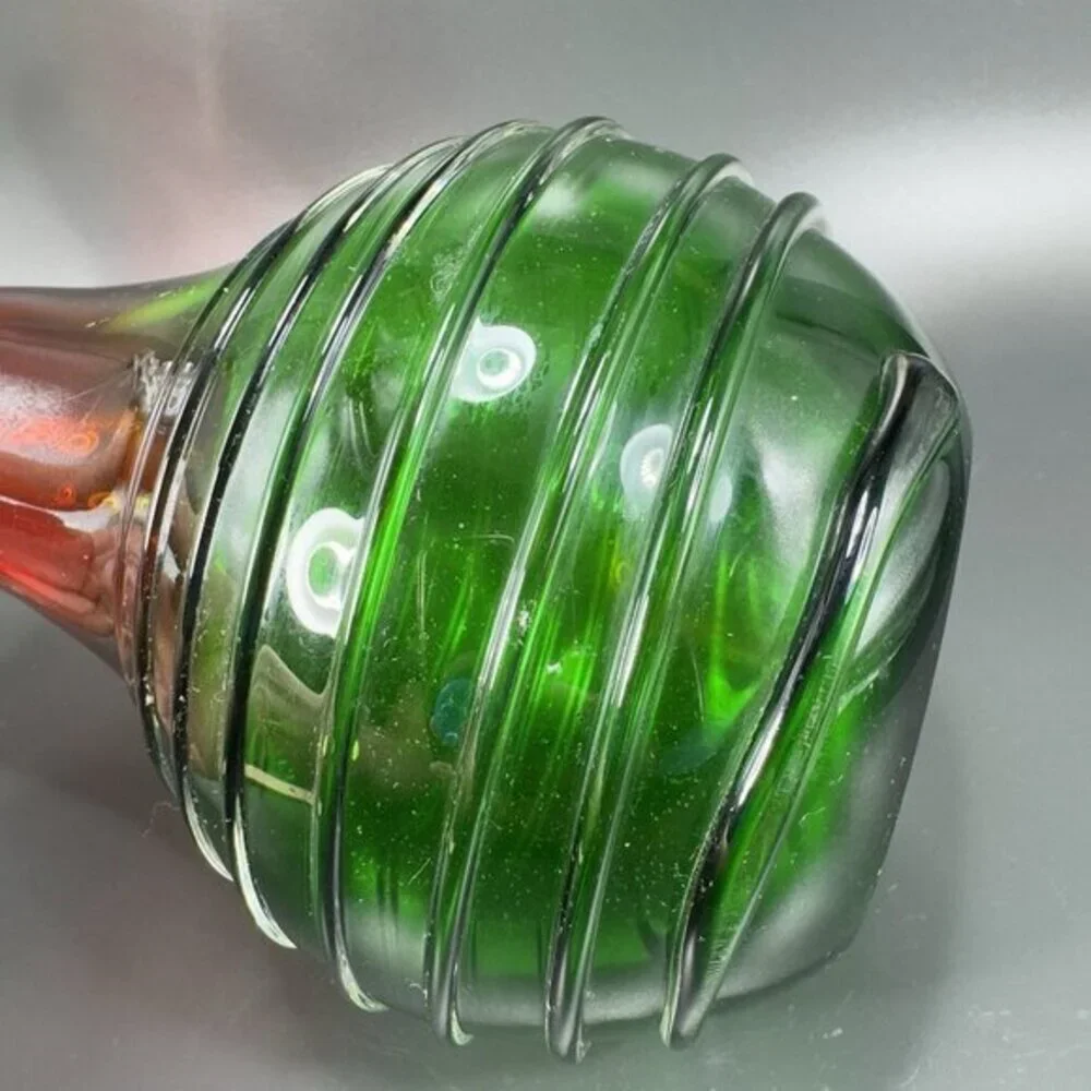 Heavy Hand Blown Glass Pitcher Vase Carafe Multicolor Applied Swirl Glass‎ Decor